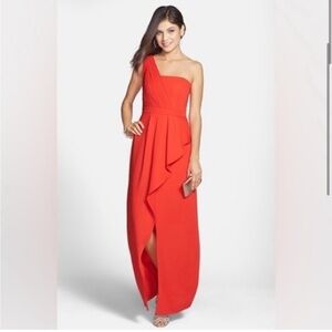 BCBGMaxAzria Red Asymmetrical Ruffled Gown